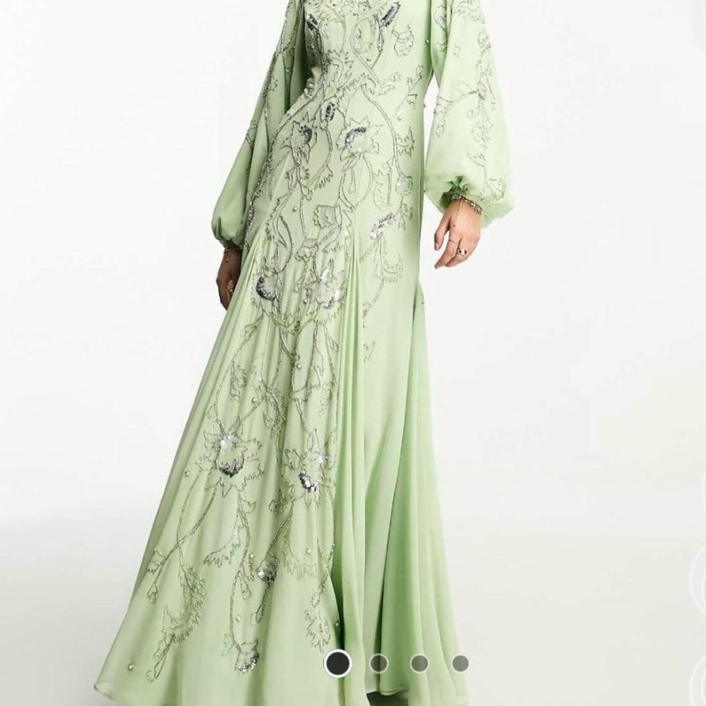 ASOS Light Green Embroidered Long Sleeve Dress
